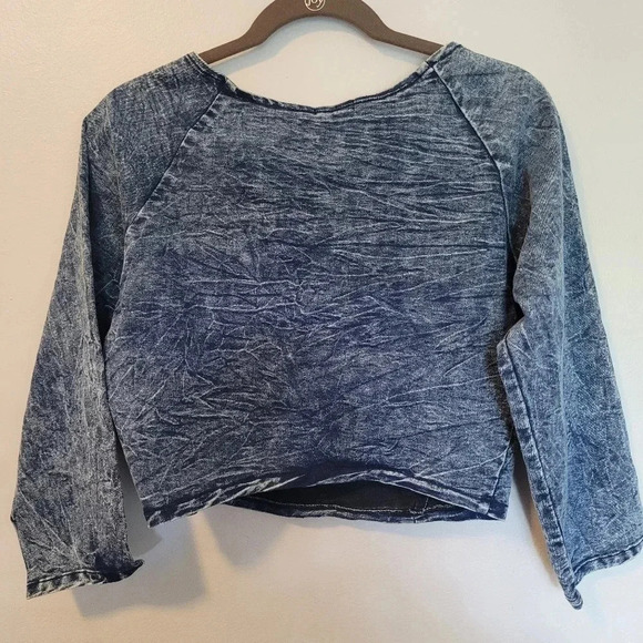 JUDY BLUE blue denim cotton spandex stretch pullover crop top, size 2X - Picture 2 of 9